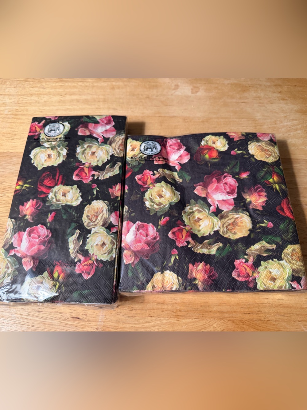 Set of 2 Michel Design Works Paper Triple Ply Midnight Rose Print Napkins